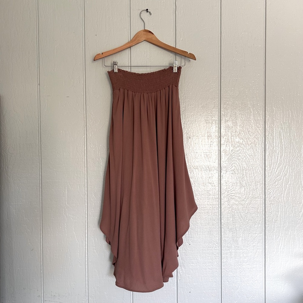 Title:
Smocked Waist Round Hem Midi Skirt | Mauve | Made in USA